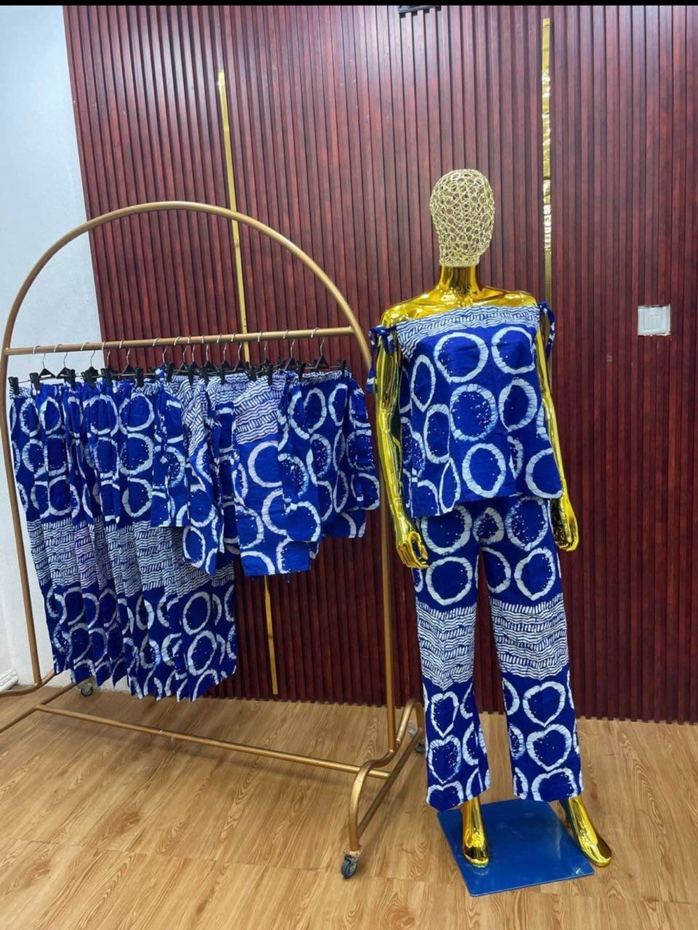 Women's Blue Printed Two-Piece Jumpsuit Set